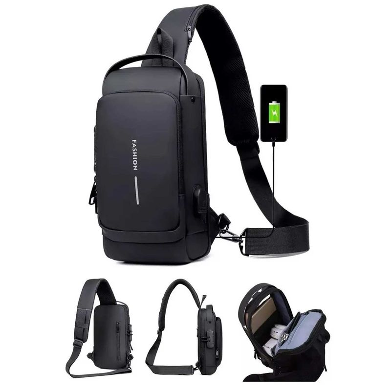 GENERICO - Bolso Cruzado Bandolera Banano Antirrobo Impermeable Negro Impermeable