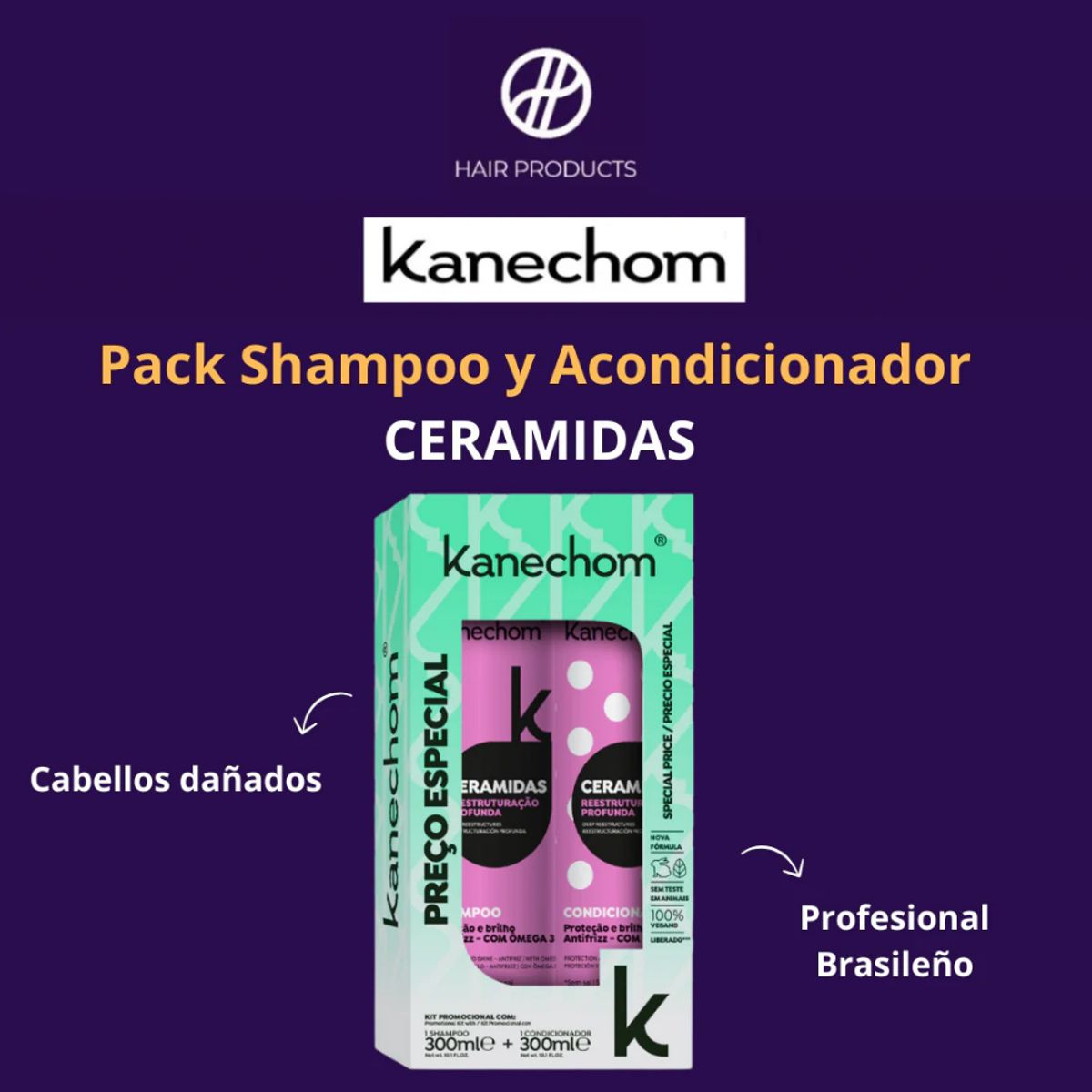 KANECHOM - Pack Shampoo + Acondicionador Ceramidas Kanechom 600 Ml.