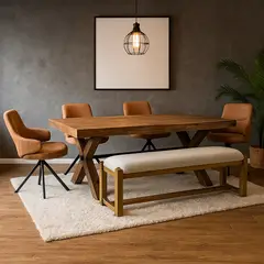 MSA MUEBLES SANTA ANA - Juego Comedor 4 Sitiales 1 Banqueta Timber