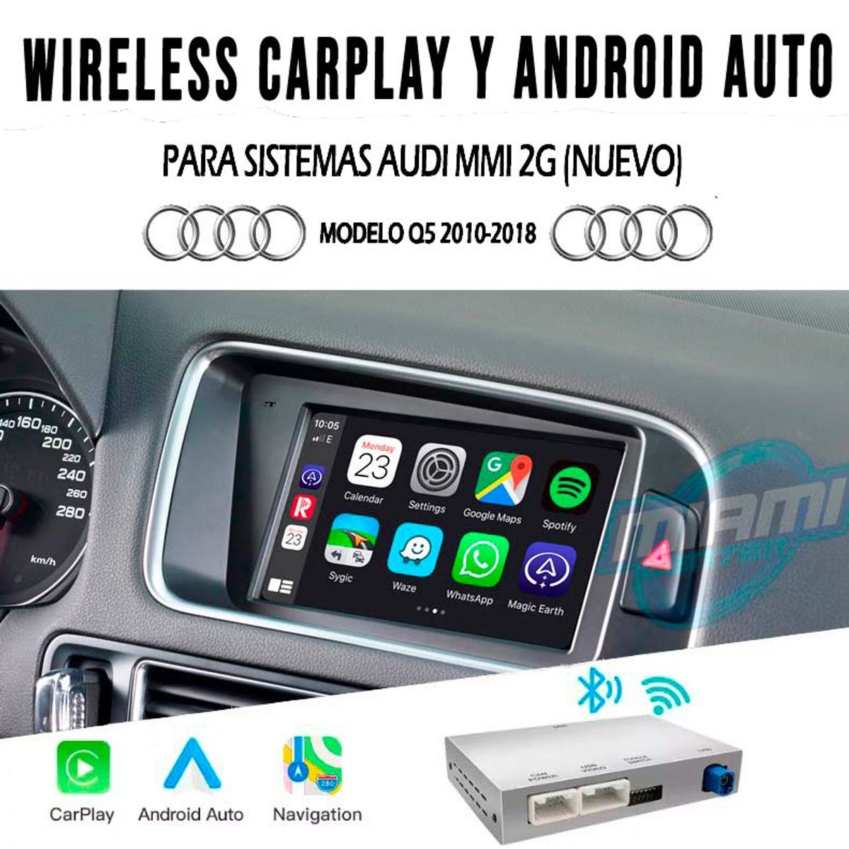 AUDI - Módulo MiamiCenter Carplay y Androidauto • Modelos Q5 2010 - 2018 • 5″
