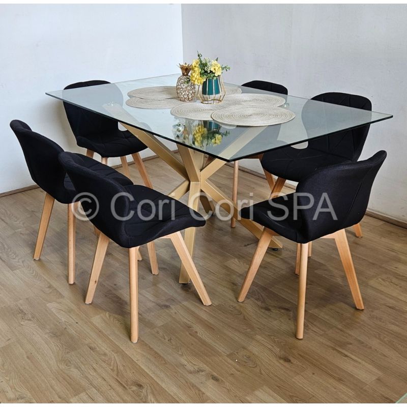CORI CORI - Juego de Comedor Madrid 140x80cms + 6 Sillas Mariposa Lino Negro