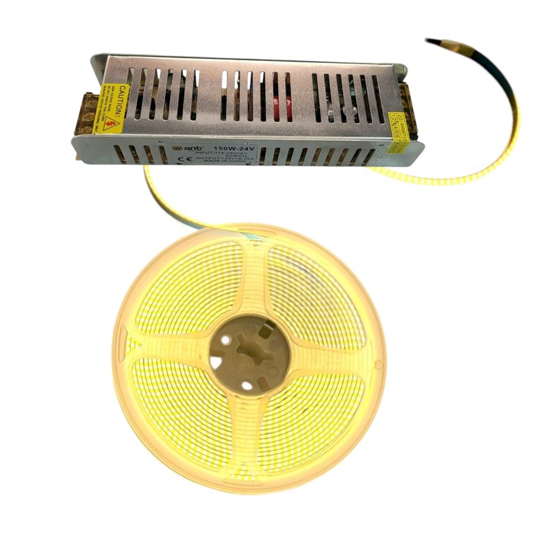 GENERICO - Cinta Led 24V COB Luz Cálida 10 mtS + Fuente De Poder 24V 150W