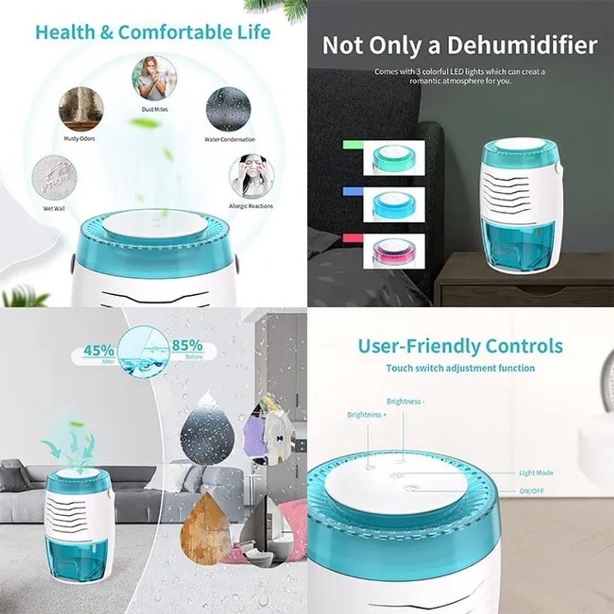 MUNDO MAGIA - Deshumidificador Eléctrico Silencioso Portátil 1000ml Blanco