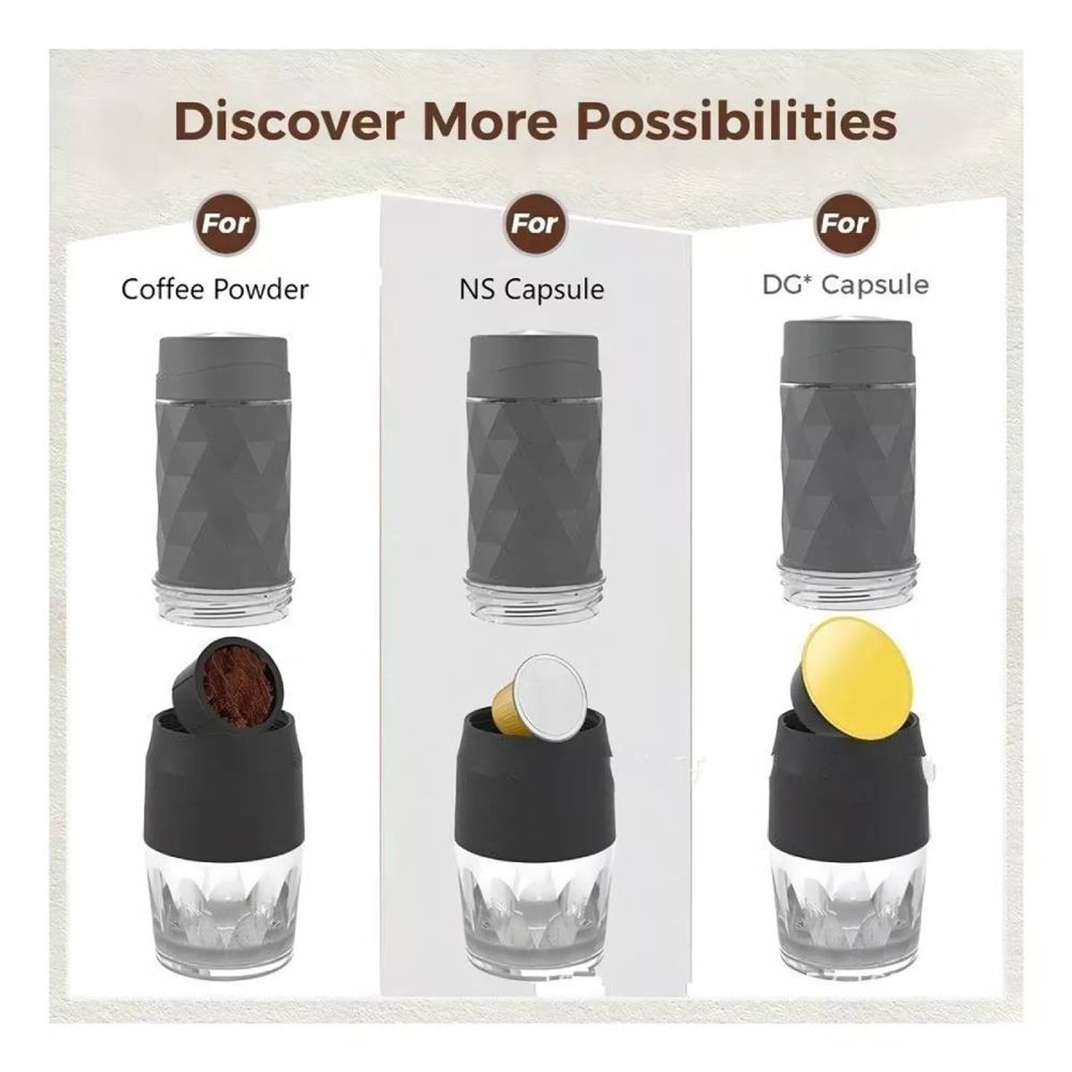 MUNDO MAGIA - Máquina Café Expreso Portátil Manual 3 En 1 Capsulas Negro