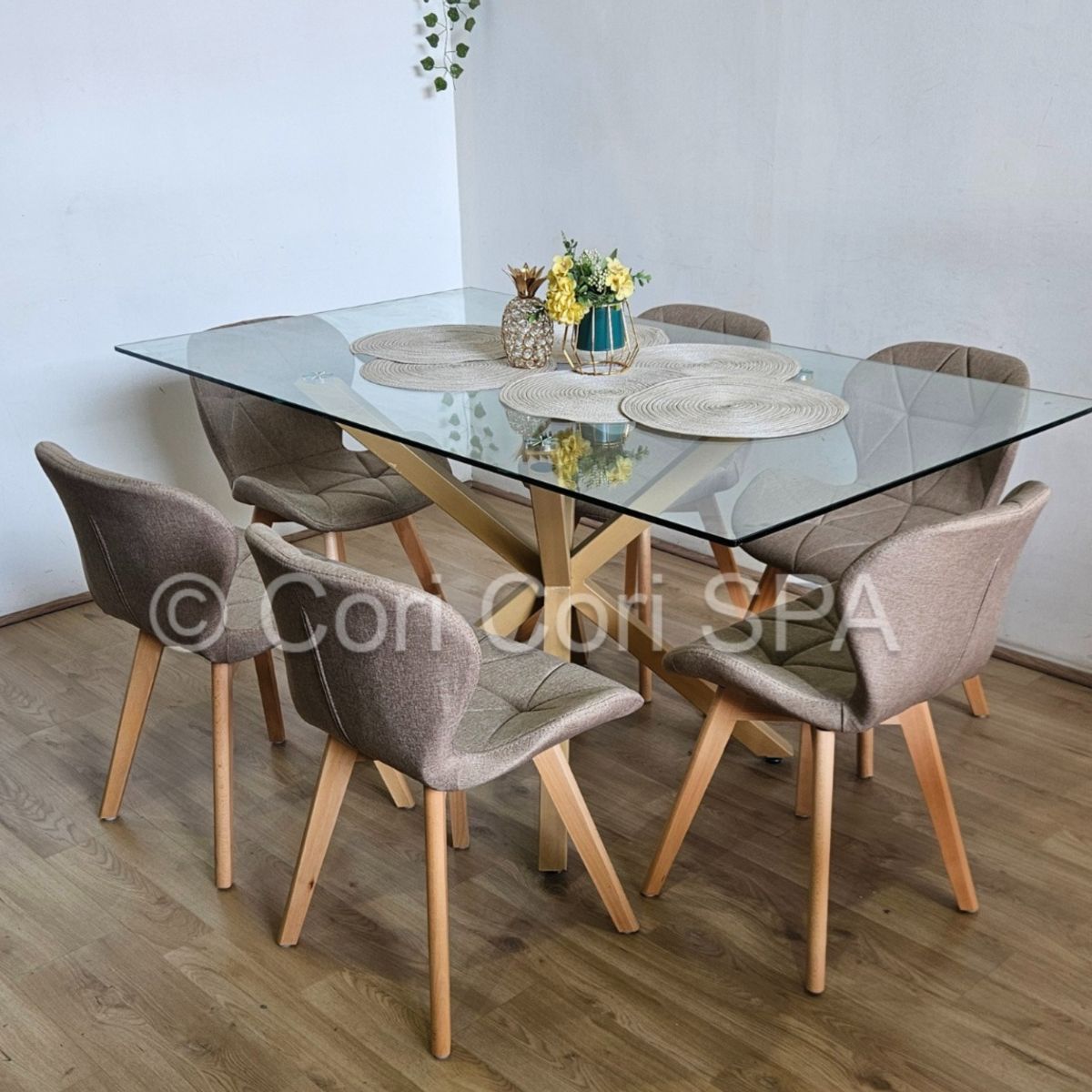 CORI CORI - Juego de Comedor Madrid 140x80cms + 6 Sillas Mariposa Lino Beige