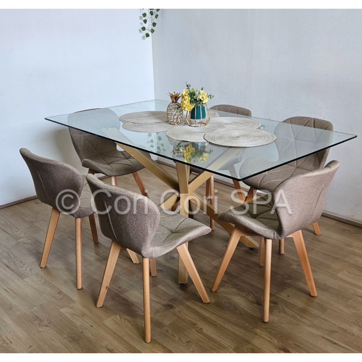 CORI CORI - Juego de Comedor Madrid 140x80cms + 6 Sillas Mariposa Lino Beige