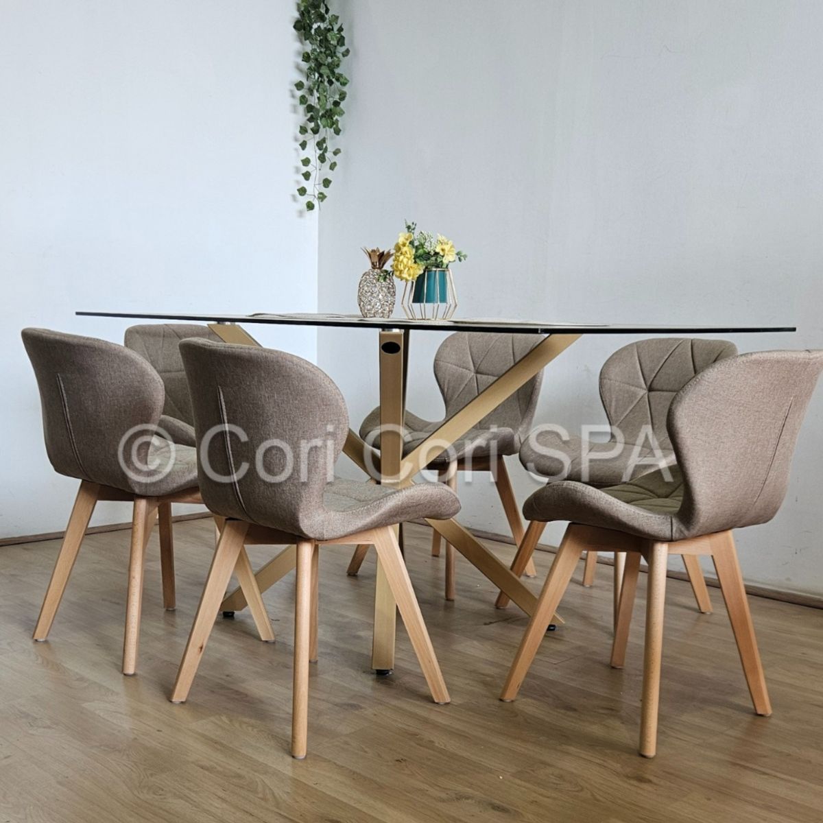 CORI CORI - Juego de Comedor Madrid 140x80cms + 6 Sillas Mariposa Lino Beige