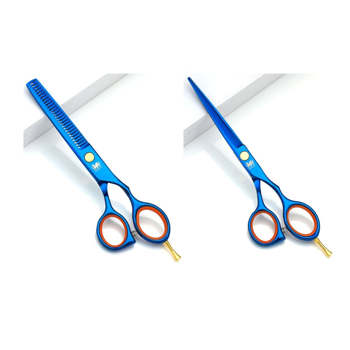 GENERICO - Set Tijeras Filo Navaja y Esculpidora Estilista Azul 6.0