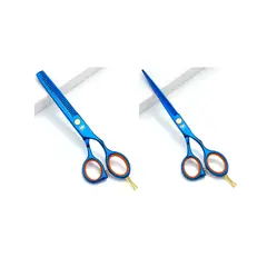 GENERICO - Set Tijeras Filo Navaja y Esculpidora Estilista Azul 6.0