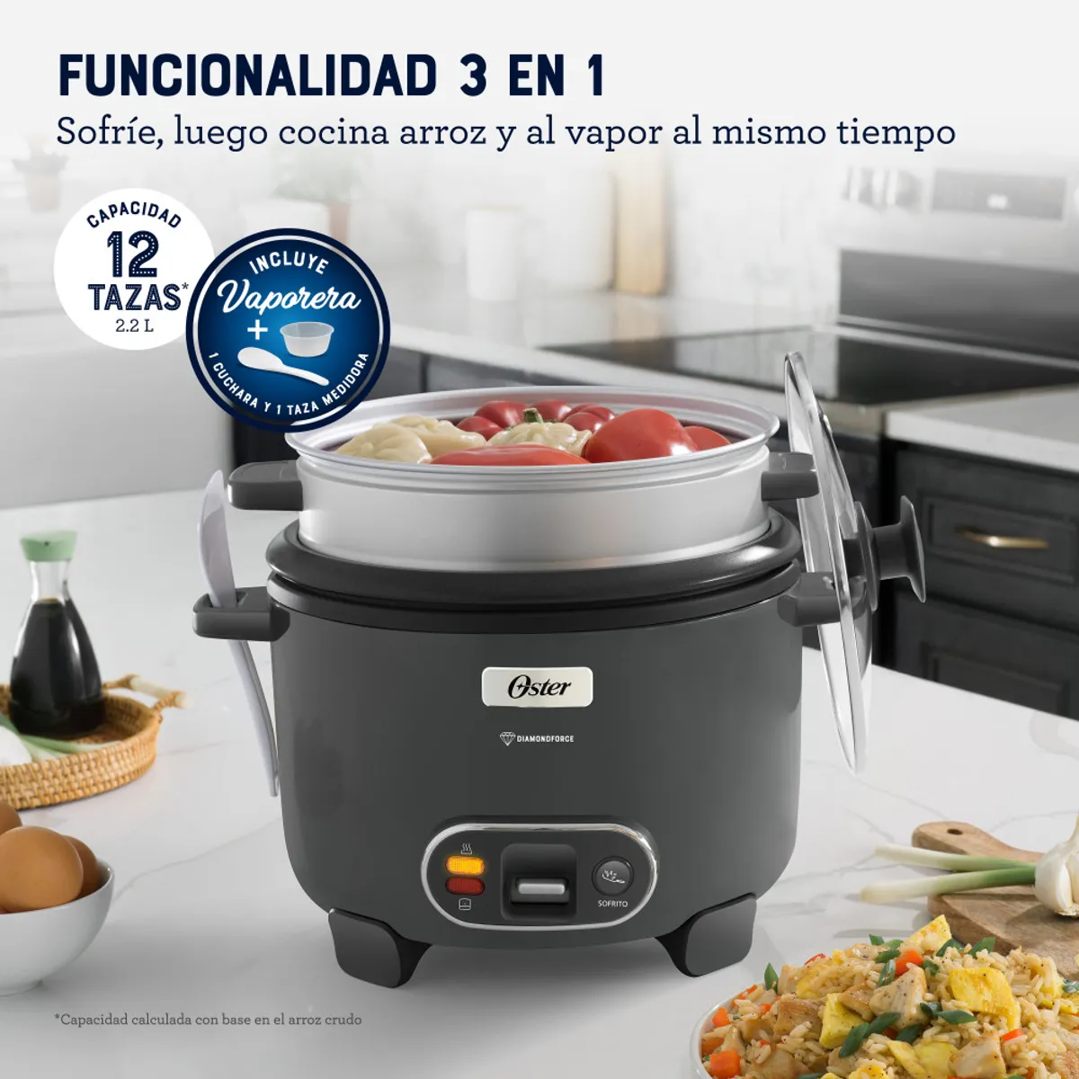 OSTER - Arrocera 3 en 1 Oster 12 Tazas Diamond Force CKSTRC12DFSKE