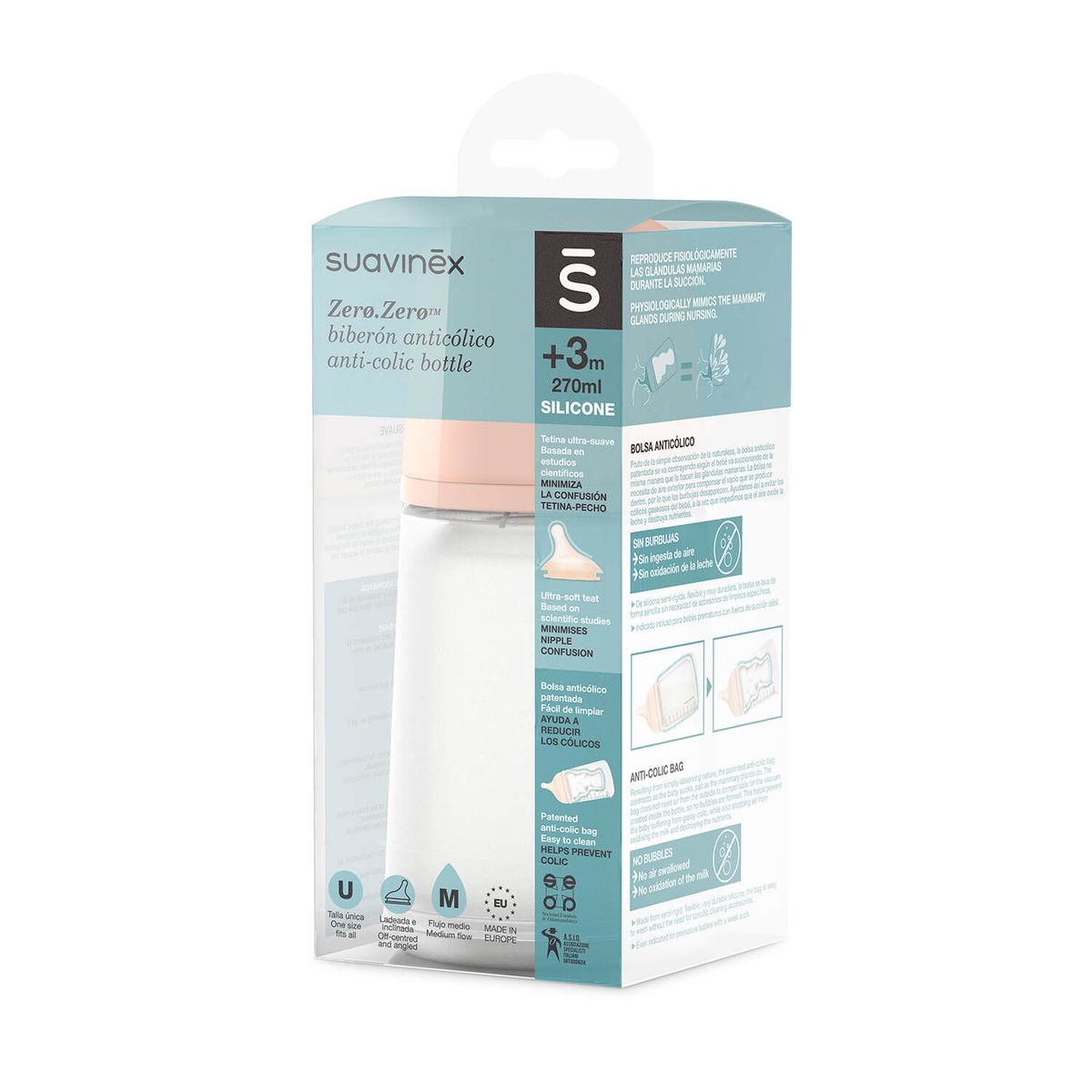 SUAVINEX - MAMADERA ZERO ZERO 270ML - FLUJO MEDIO