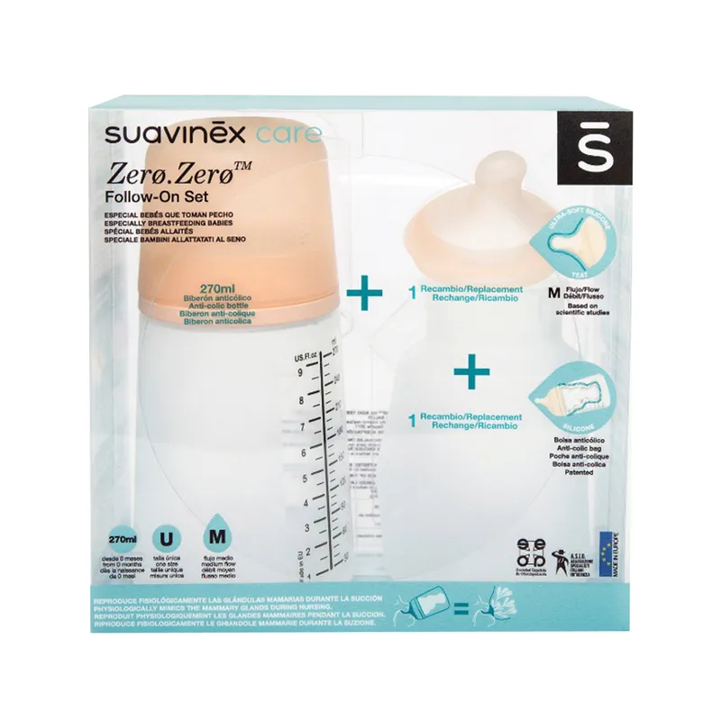 SUAVINEX - PACK MAMADERA ZERO ZERO 270 ML + TETINA + BOLSA REPUESTO