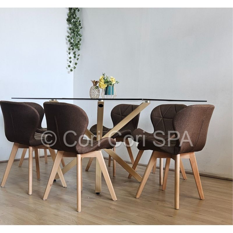 CORI CORI - Juego de Comedor Madrid 140x80cms + 6 Sillas Mariposa Lino Cafe