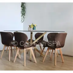 CORI CORI - Juego de Comedor Madrid 140x80cms + 6 Sillas Mariposa Lino Cafe