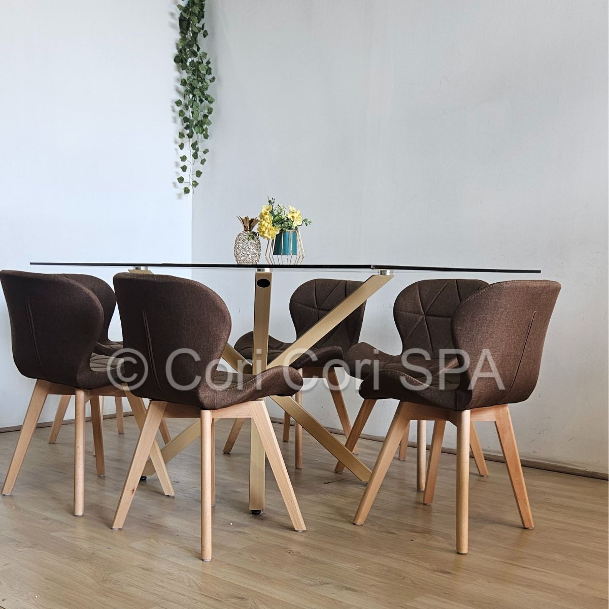 CORI CORI - Juego de Comedor Madrid 140x80cms + 6 Sillas Mariposa Lino Cafe…