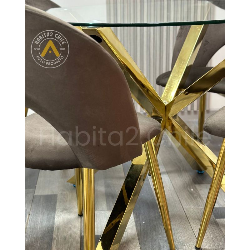HABITA2 CHILE - Mesa de comedor de vidrio redonda Nordica Patas Dorada - 100 cm