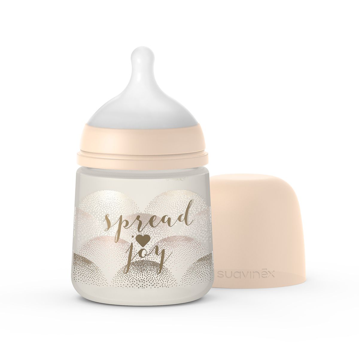 SUAVINEX - MAMADERA 150 ML FISIOLÓGICA SILICONA JOY HEART BEIGE