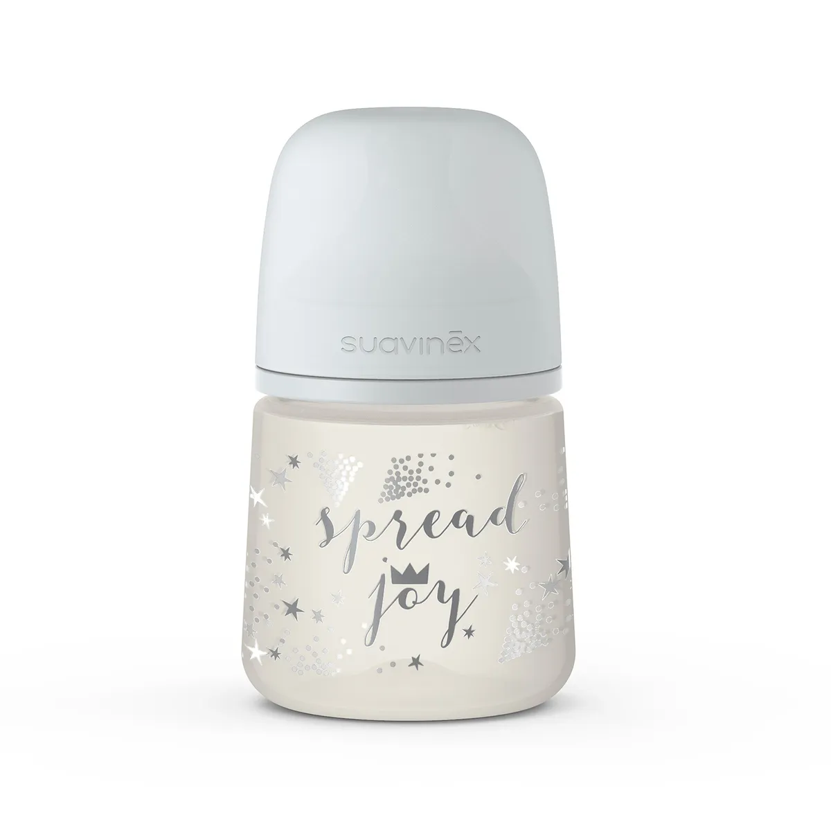 SUAVINEX - MAMADERA 150 ML FISIOLÓGICA SILICONA JOY CROWN GRIS