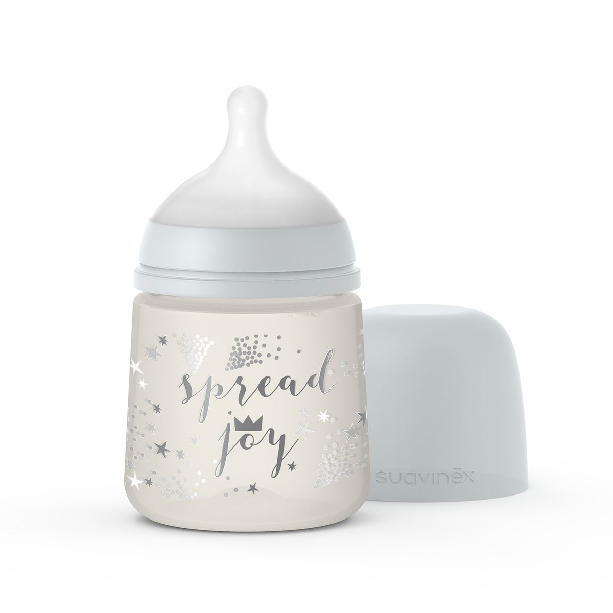 SUAVINEX - MAMADERA 150 ML FISIOLÓGICA SILICONA JOY CROWN GRIS