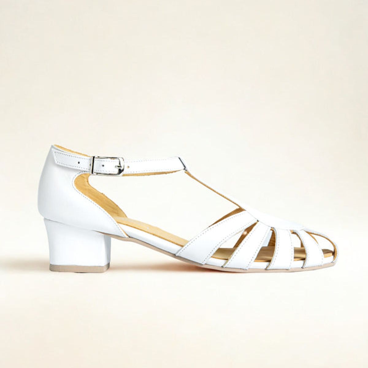 GANDARVA - Sandalia Mujer De Cuero Sabina Blanco 4 cm