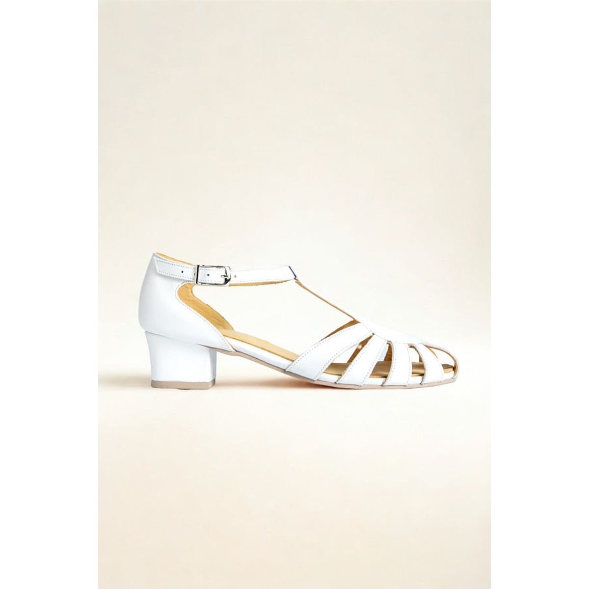 GANDARVA - Sandalia Mujer De Cuero Sabina Blanco 4 cm