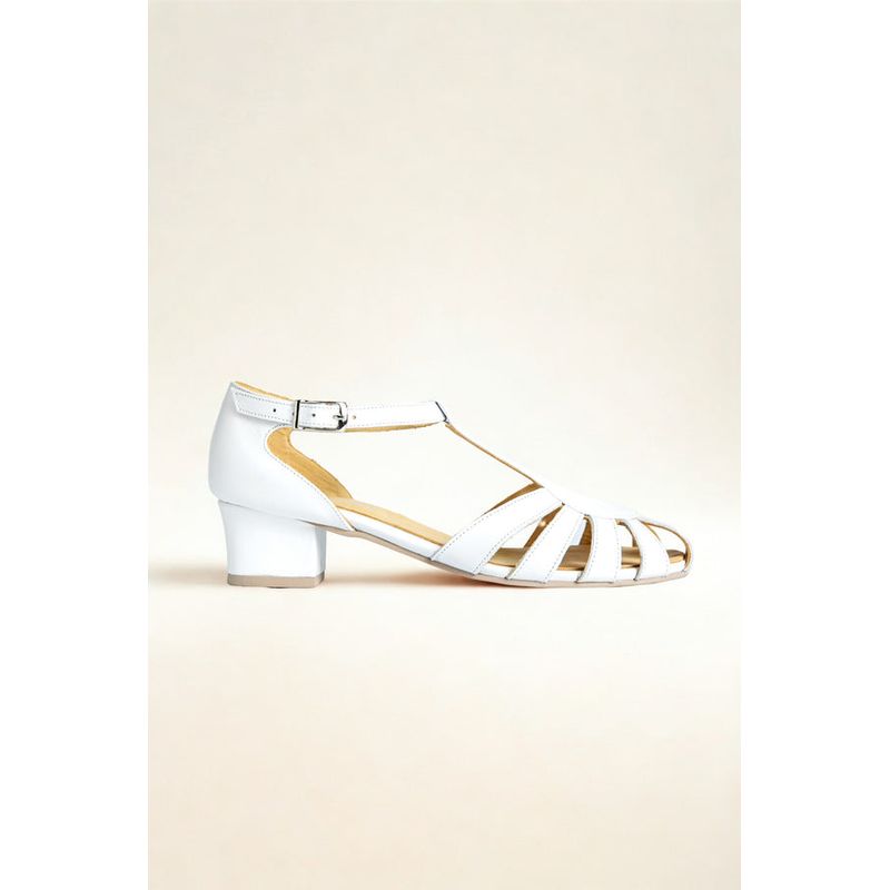 GANDARVA - Sandalia Mujer De Cuero Sabina Blanco 4 cm