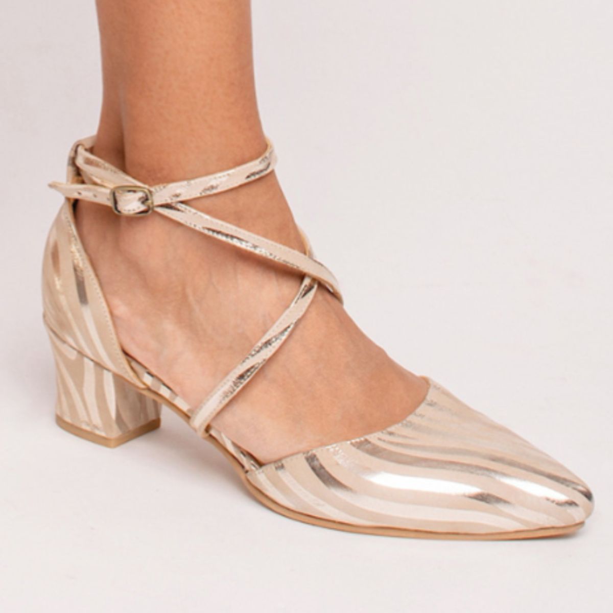 GANDARVA - Zapato Mujer De Cuero Elena Marfil Cebra 5 cm