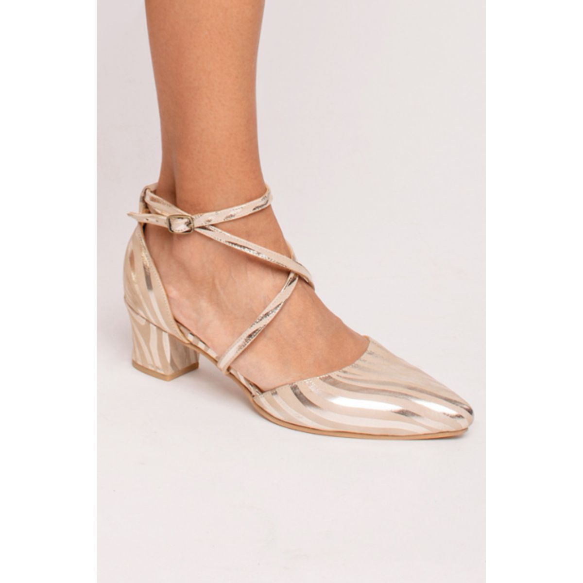 GANDARVA - Zapato Mujer De Cuero Elena Marfil Cebra 5 cm
