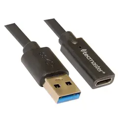 TECMASTER - Cable Otg Usb 1.5 Metros Usb Macho a Tipo C Negro