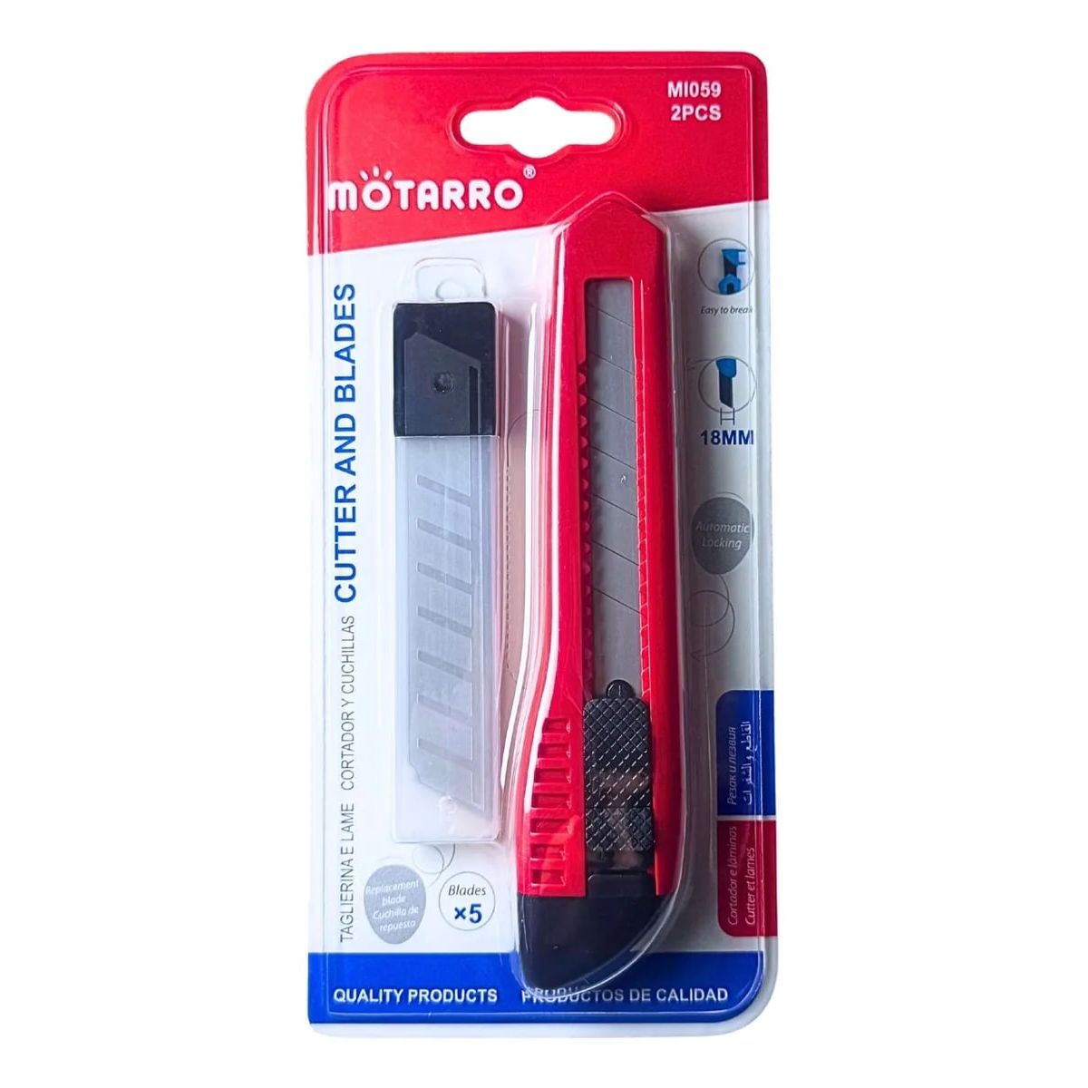 MOTARRO - Juego De Cutter Corta Cartón Rojo De 18 mm+Hojas Cambiables