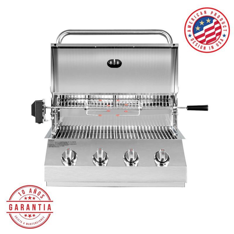 KING GRILL - Parrilla A gas Empotrada 4 Quemadores + Spiedo con Motor