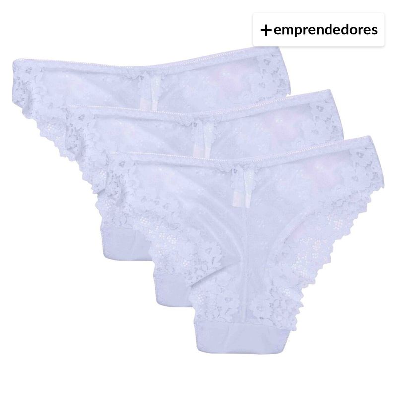 LATINA - Pack 3 Calzón Bikini Encaje Blanco