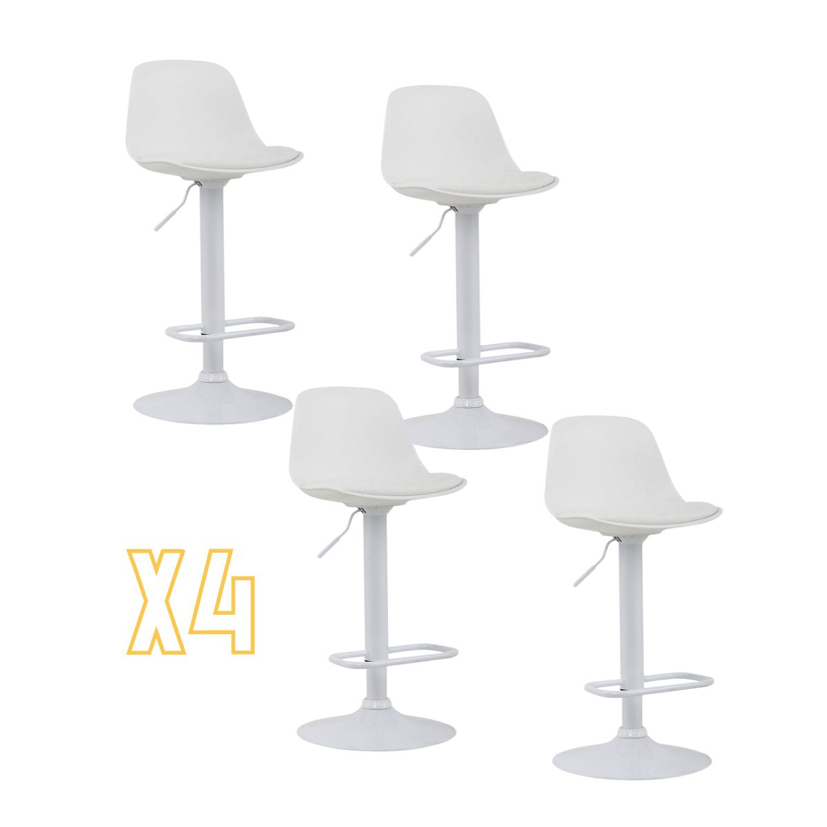 HABITA2 CHILE - Pack 4 Taburete elegante altura regulable Moby - Blanco