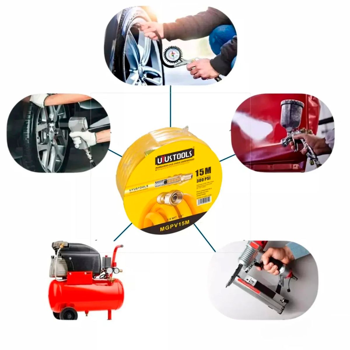 GRUPO UYUSA UYUSTOOLS - Manguera De Compresor De Aire 14 300 Psi 15 Metros Uyustools