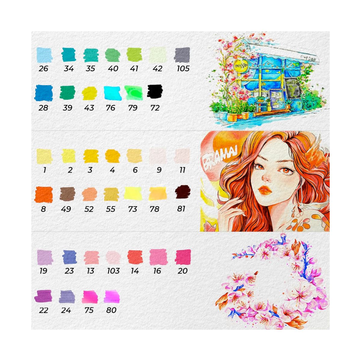 OHUHU - Ohuhu 40 Marcadores a Base de Agua Pincel y Fineliner