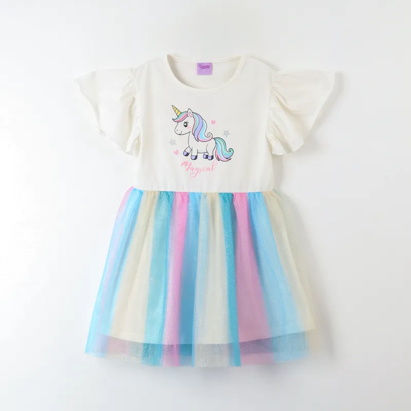 DISNEY - Vestido Niña Tull Arcoiris Blanco Unicornio