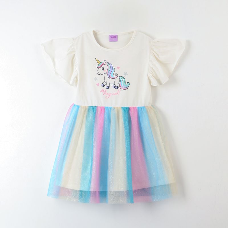 DISNEY - Vestido Niña Tull Arcoiris Blanco Unicornio