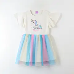 DISNEY - Vestido Niña Tull Arcoiris Blanco Unicornio