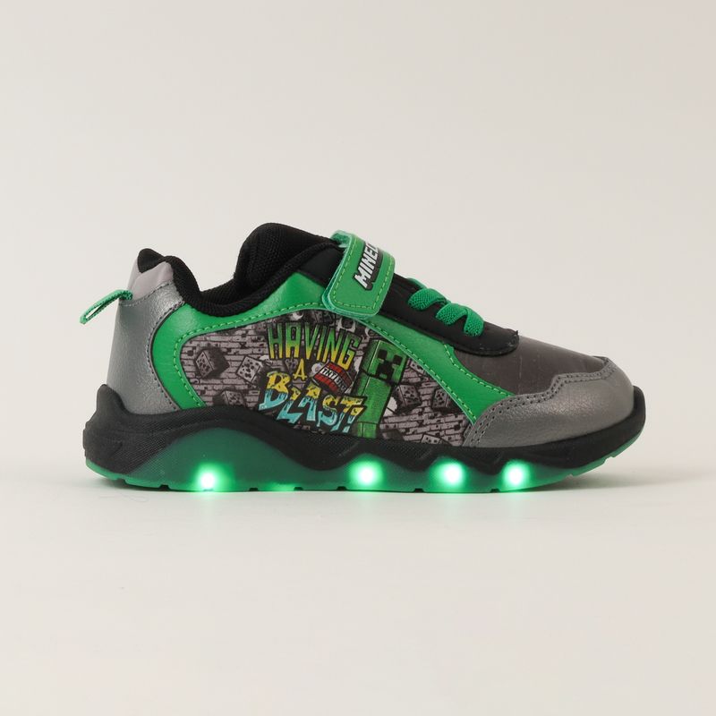 MINECRAFT - Zapatilla Con Luces Niño Creepers Negro Minecraft