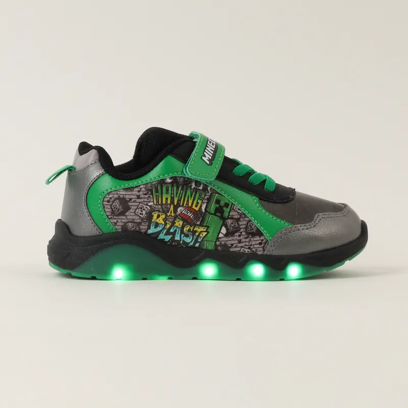 MINECRAFT - Zapatilla Con Luces Niño Creepers Negro Minecraft