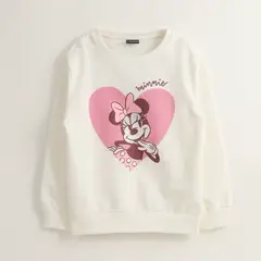 DISNEY - Poleron Cerrado Niña Minnie Pink Heart Blanco