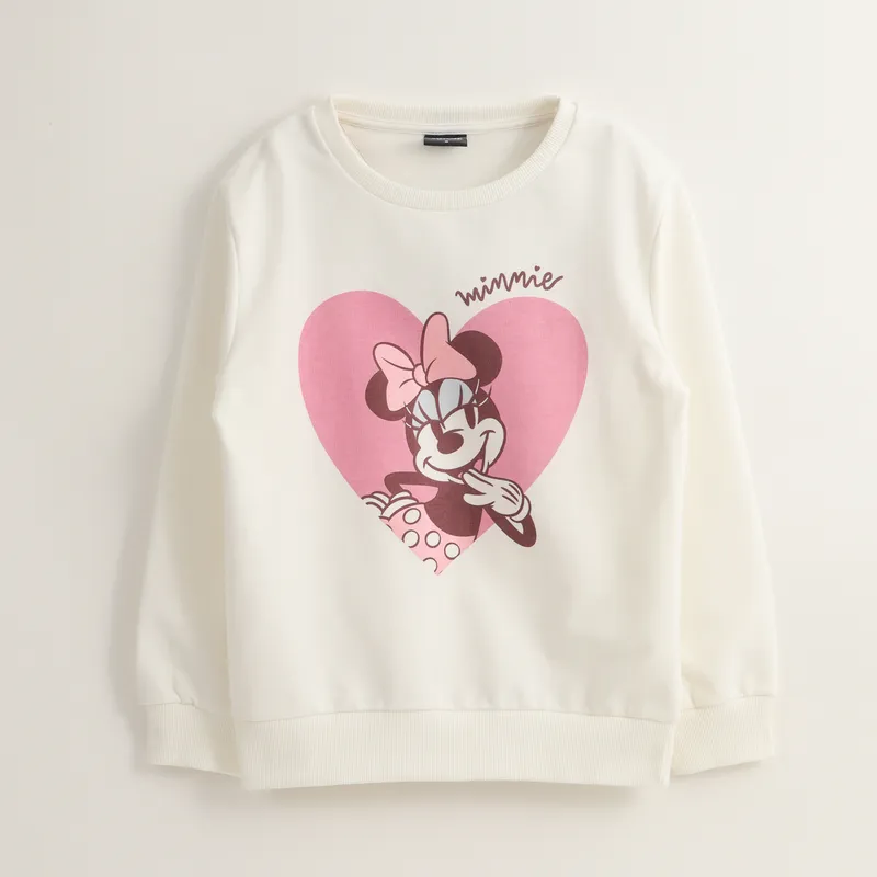 DISNEY - Poleron Cerrado Niña Minnie Pink Heart Blanco Disney