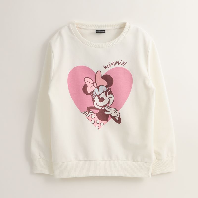 DISNEY - Poleron Cerrado Niña Minnie Pink Heart Blanco Disney