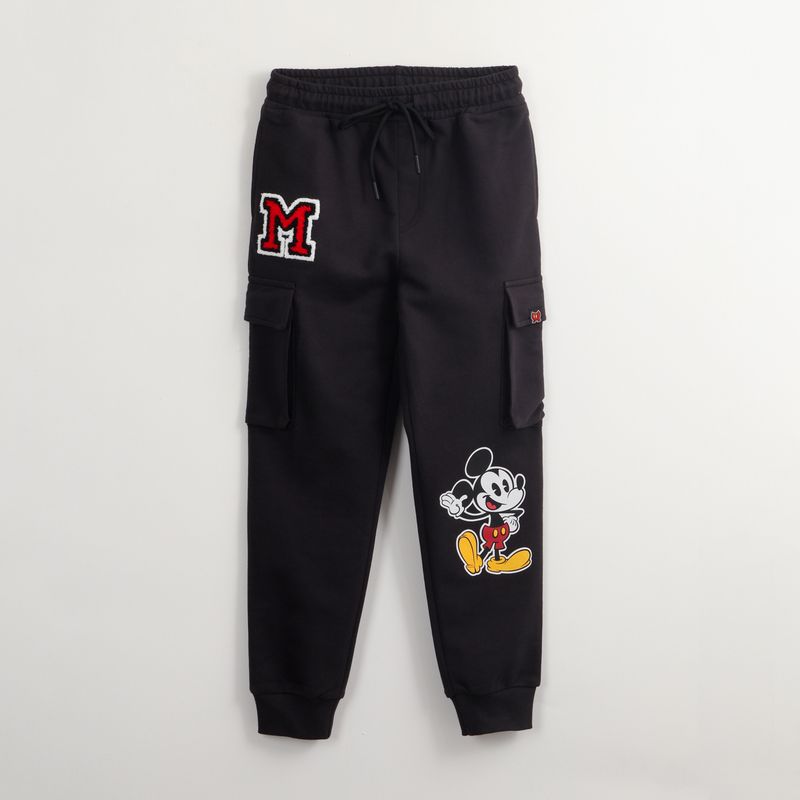 DISNEY - Pantalon Cargo De Buzo Niño Mickey M Negro Disney
