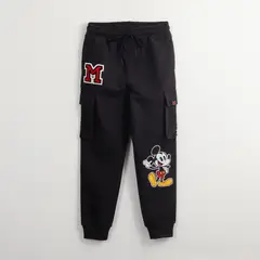 DISNEY - Pantalon Cargo De Buzo Niño Mickey M Negro