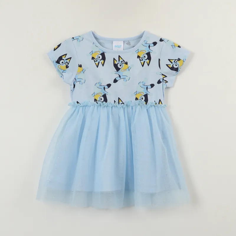 BLUEY - Vestido Niña Tull Bailando Celeste Bluey