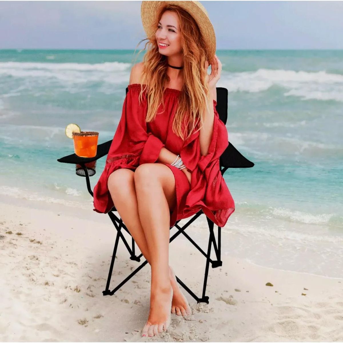 GENERICO - Silla Plegable De Playa Camping Pesca Picnic Con Porta Vaso