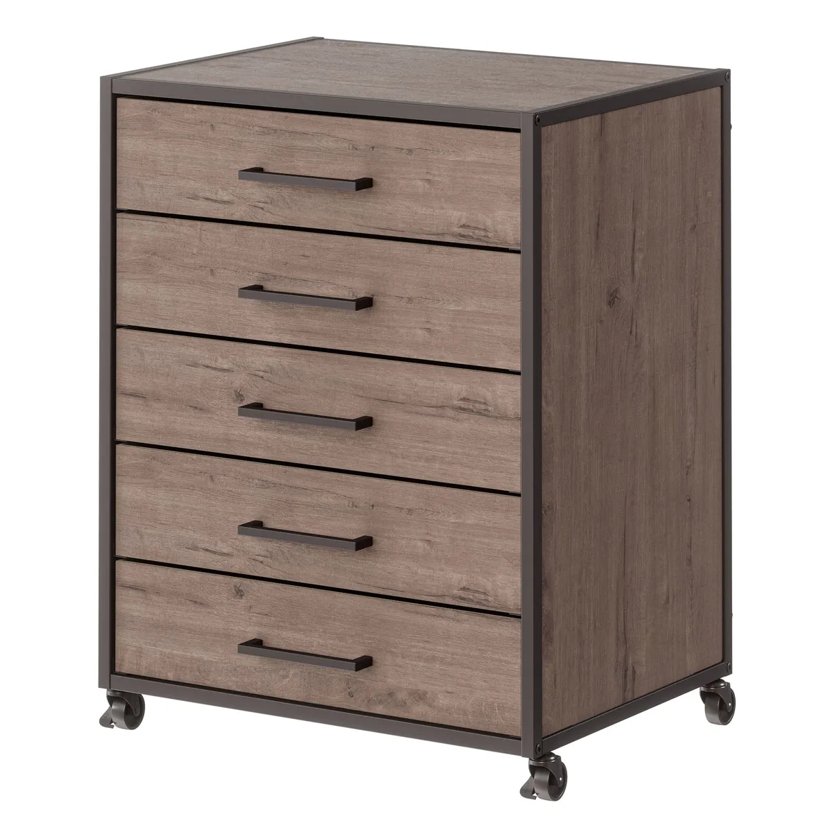 GENERICO - Archivador Liviano de 5 Cajones Cafe con Ruedas MDF