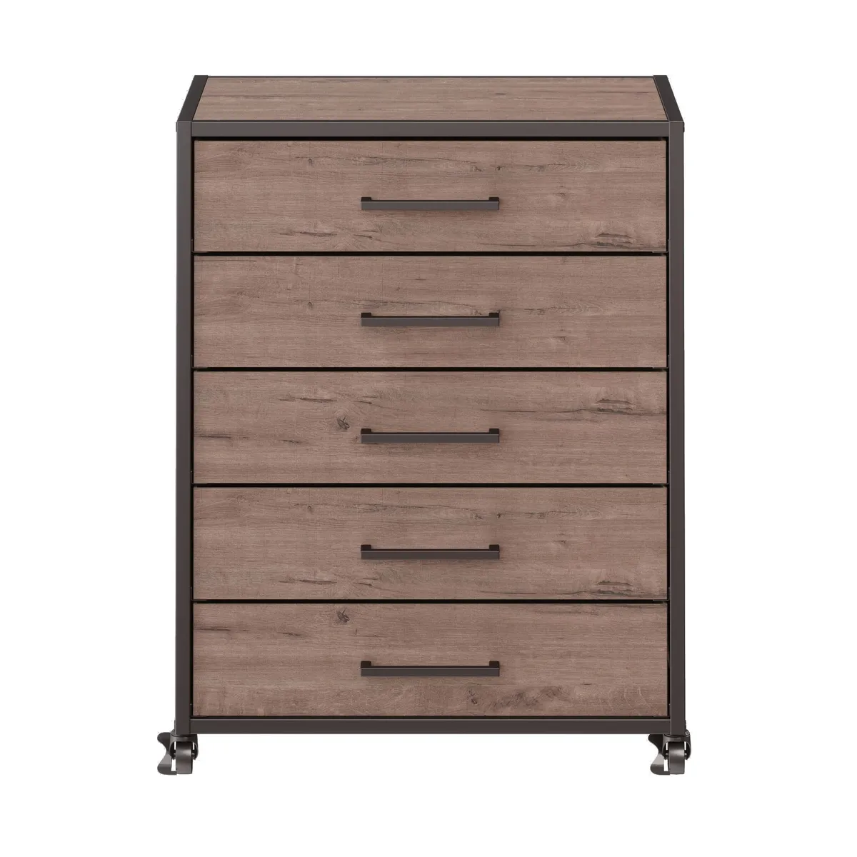 GENERICO - Archivador Liviano de 5 Cajones Cafe con Ruedas MDF