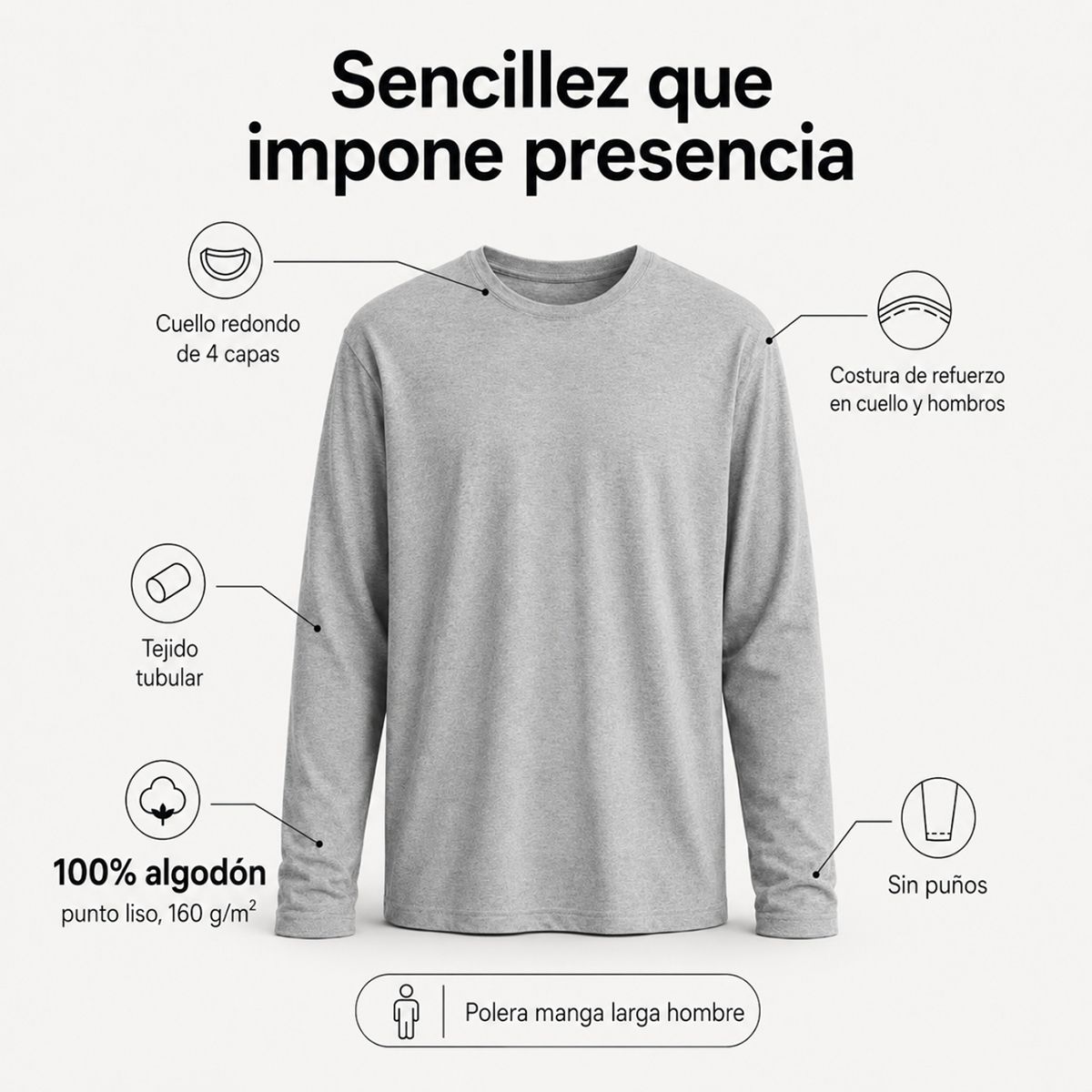 ROLY - Polera manga larga cuello polo para hombre algodón premium roly